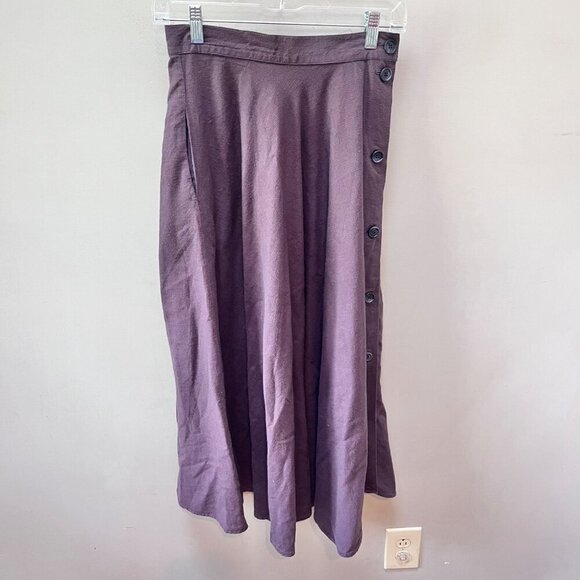 Vintage Banana Republic Womens A-Line Button-Down Skirt Size M 100% Cotton Purpl - Picture 4 of 6